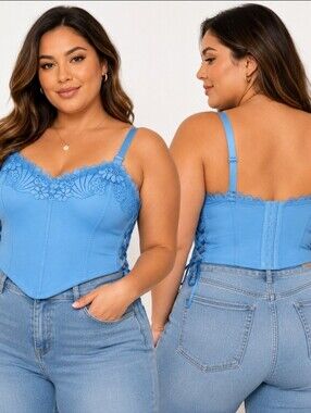 Colsie Blue Lace Longline Bustier Bra Plus Size 1X NWT